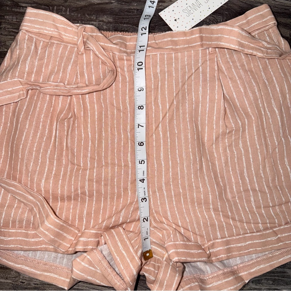 Sienna Sky Blush Pink White Striped Paperbag Tie Waist High-Rise Cotton Shorts - Picture 5 of 7